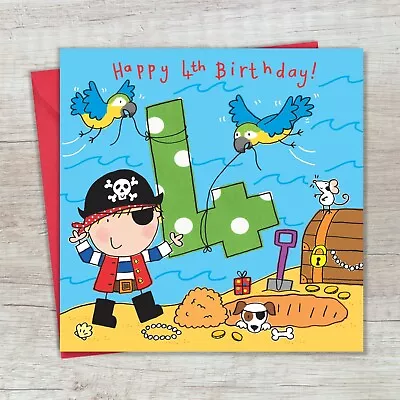 4 Year Old Card - Age 4 Card -4th Birthday Card For Boy -Boy Age 4 Card -Pirate  • £3.99