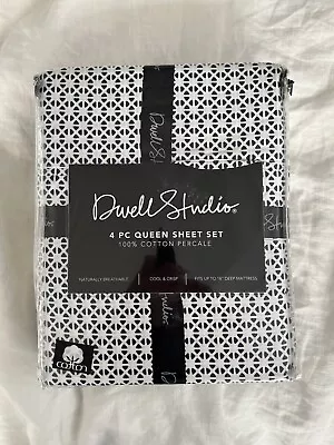 New 4pc Dwell Studio Queen Sheet Set Navy/Black White Geometric 100% Cotton • $79