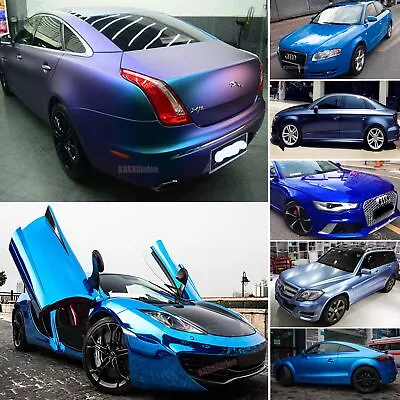 Full Car Wrap Blue Pearl Gloss Brushed Mirror Chrome Chameleon Vinyl Sticker US • $329.40