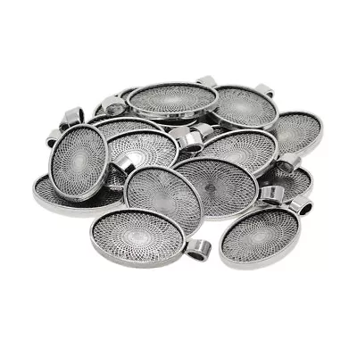 20pcs Oval Pendant Tray Cameo Glass Cabochon Setting Blank Bezel Silver DIY • £7.24