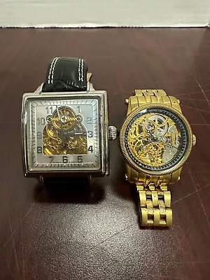 Lot Of 2 Mens Wrist Watches-Automatic-AK Oversize Square-Invicta Gold Tone • $50