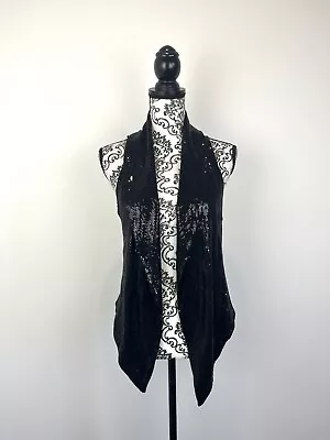 H&M Womens Vest Waistcoat Black Bling Shiny Sequin Open Front Party Size 10 M • $19.28