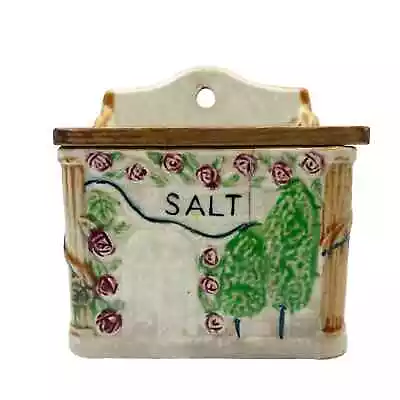 Vintage 1940s Cottage Ware Salt Box Wooden Hinged Top Made Japan Floral Country • $31.98