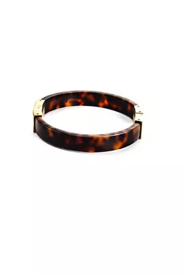 Michael Kors Womens Tortoise Shell Engraved Buckle Clasp Bangle Bracelet Brown • $41.49
