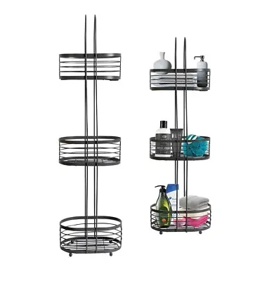 Free Standing 3 Tier Grey Shower Caddy Bathroom Storage Rack Shelf Organiser • £20.89