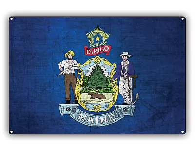 Maine State Flag USA Vintage Look Wall Art Decor Novelty Aluminum Metal Sign • $12.99