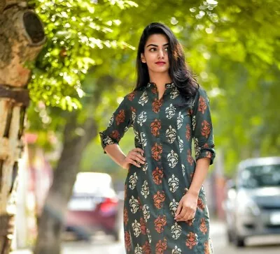 Kurtis & Long Dress For Woman Fashionable Stylish Kurti L Indian Floral Printed • $48.80