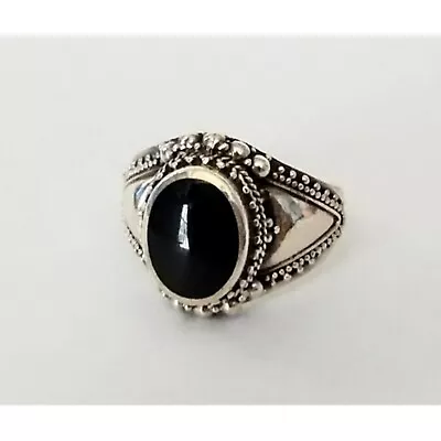 Sterling Silver Bezel Set Black Onyx Beadwork Design Ring Signed MW • $24.98