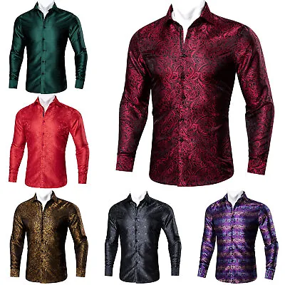 Mens Shirts Long Sleeve Bue Gold Paisley Men Tops Formal Casual Button-Down • £20.99