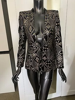 Pre-owned Zara Blazer Women Sequin Long Sleeves Black Gold Size XS • $40