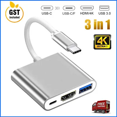 $9.61 • Buy Type C To USB-C HDMI USB 3.0 Adapter Converter Cable 3 In 1 Hub For MacBook Pro