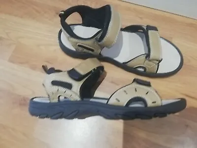 Southbay Mens Beige Leather Sandals With Adjustable Straps Uk10 Eu44 • £30