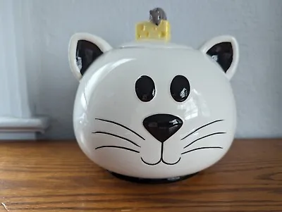 Mud Pie Cat Treat Jar White Cat With Mouse On Top Canister Cookie Jar • $13.99