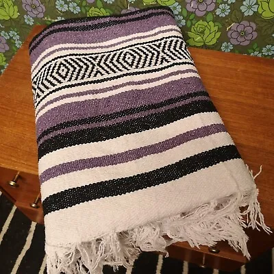 £21.99 • Buy Purple Black Mexican Woven Stripy Falsa Yoga Beach/Picnic Blanket / Throw