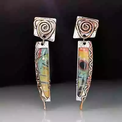 Vintage Spiral Colorful Drop Dangle Earrings 925 Silver Plated Boho Jewelry Gift • $12.98