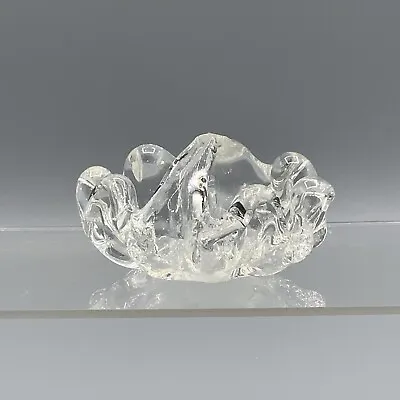 Vintage Abstract Ruffle Rim Basket Open Salt Cellar Clear Trinket Dish • $10.38