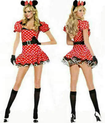 Ladies Red Sexy Minnie Mouse Costume Womens Halloween Fancy Dress Party Outfit • £4.99