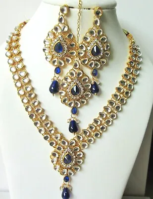 $22.28 • Buy  Indian Bollywood Traditional Blue Kundan Wedding Bridal Fashion Jewellery Set