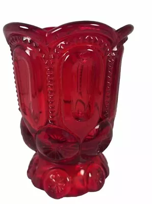 Rare Vintage LE Smith Ruby Red Glass Moon And Stars Footed Spooner 5  • $29.99