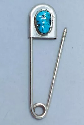 Safety Pin Keyring 3 In #8  Turquoise Inlay Navajo Key Chain Tag Mens Gift • $52.50