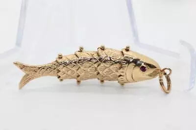 Vintage 14k 3d Gold Moveable Wiggly Fish Charm Lure Move • $798