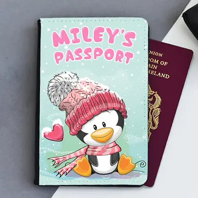 £9.99 • Buy Personalised Custom Cute Penguin Girls Kids Children's Passport Holder Cover