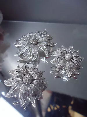 JOMAZ Vintage 1950s Stunning Pair Of Rhinestone Flower Brooch & Earrings Nr Mint • $499