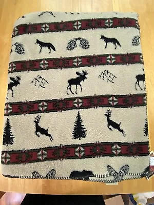 New Woolrich Throw Fox Trees Moose Deer Cabin Print 50x60 Made In The USA • $29.99