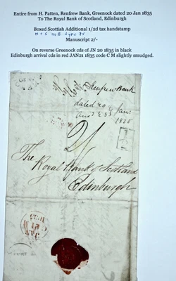 £4 • Buy Scottish Postal History Additional Wheel Tax Greenock To Edinburgh Entire 1835