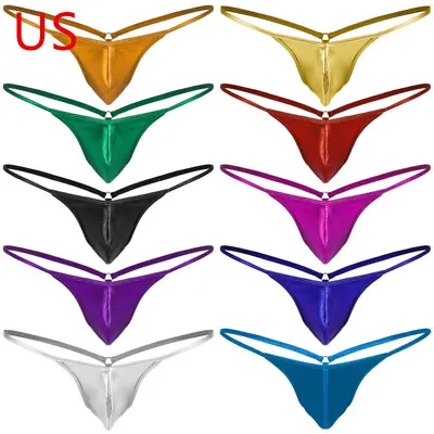US Men's Shiny Swim Thongs Glossy Metallic Briefs G-string Bulge Pouch Swimsuits • $4.13