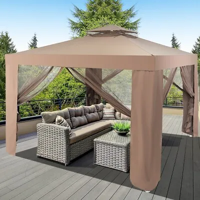 3m X 3m Outdoor Gazebo Waterproof Pavilion Canopy Tent W/ Zipped Mesh Side Wall • £96.59