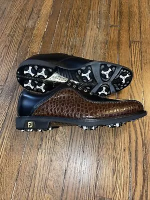 FootJoy Icon Black/Dark Brown Snake Leather Golf Shoes Men's Size 10 • $125