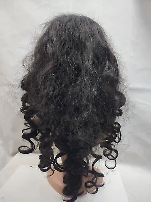Womans Wig Dark Brown Long 21 Inches Curly Style Fringe Hair • £20