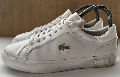 Lacoste Powercourt Womens Size 6 White Gold Leather Shoes Sneakers • $35