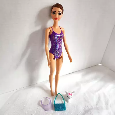 2021 Barbie Color Reveal Doll Party Brown Hair Purple Swimsuit GXJ88 Mattel • $3.57