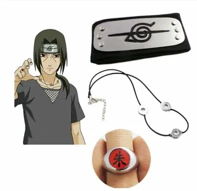 Naruto Anti Leafe Headband Ring Necklace Itachi Costume Anime Cosplay 3pc Prop • $20.99