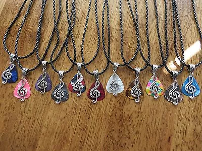 Handcrafted Silver Music Note Charm Guitar Pick Necklace Your Choice Color 18   • $11.95