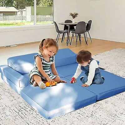 Kids Couch Sofa 8 Pieces Fold Out Couch Play Set Modular Foam Play Couch Blue • $127.78