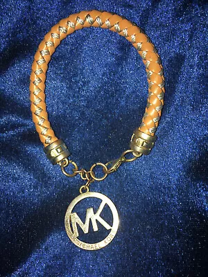 Signed MK MICHAEL KORS Tan Braided Leather Bracelet 9  - SEE PICS • $29.99