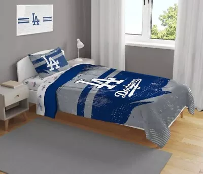 Los Angeles Dodgers MLB Slanted Stripe 4-Piece Twin Bed Set - F49451389 • $139.95