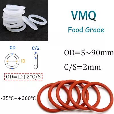 Silicone O Rings Metric O Ring Sealing O-ring Food Grade VMQ OD=5mm~90mm C/S=2mm • £5.03