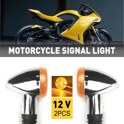 $12.99 • Buy Pair Motorcycle Turn Signal Amber Lights Blinker Lamp Bike Accessories Durable