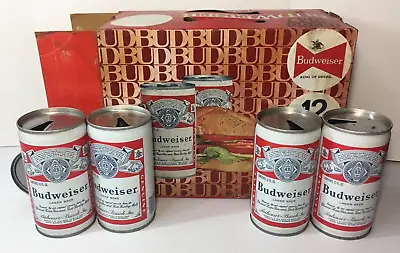 Vintage Budweiser Aluminum Top Pull Tab Steel Cans In Sandwich 12 Pack 448c 83a • $77.77