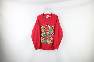 Vintage 90s Streetwear Womens Large Faded Christmas Bear Crewneck Sweatshirt Red • $31.45