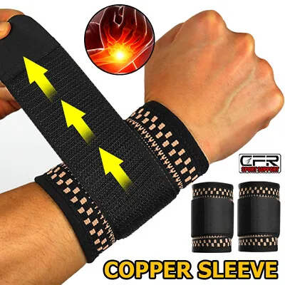 Copper Wrist Brace Support Compression Sleeve Arthritis Carpal Tunnel Injury • $7.99