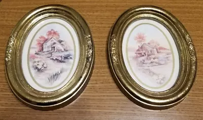 Vintage Homco Oval Gold Resin Frame Country Cottage Pictures/Frames Set/2  USA • $18.99