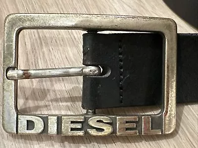 Diesel Black Leather Belt Made In Italy. 100 Cm. Vintage Signature Buckle • $69