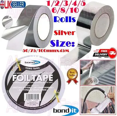 1-10x Aluminum Foil Tape Self Adhesive Heat Resistant Insulation 50/75/100mmx45m • £7.25