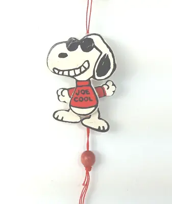 Vintage Snoopy Peanuts Joe Cool Wood Christmas Ornament Pull String 1971 3 Inch • $14.15