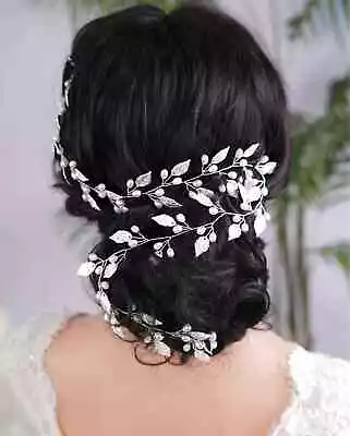 New Bridal Handmade Leaf Pearls Headband Headpiece Wedding Rose Gold Hair Vine • £8.99